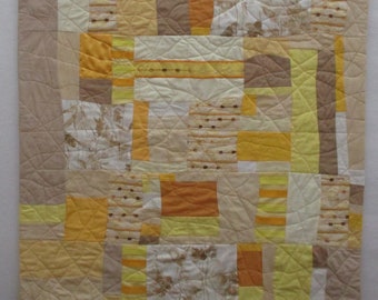 Original,Fabric Art Quilt,wall hanging,contemporary,cream,beige,yellow,peach,redirected materials,inspired by Gees Bend,artist made details