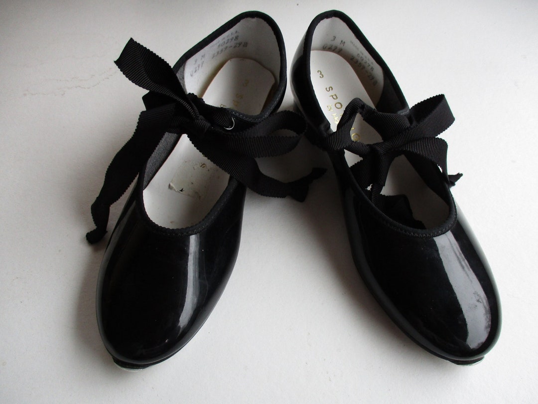 Girls Black Patent Leather Tap Shoes,size 3,spotlights Brand,never
