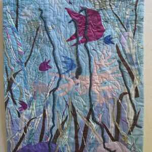 Original,Nature,Fabric Wall Art,sealife,coastal decor,animal art,fish,sea dragons,plants fabric art quilt,Impressionist Contemporary Art