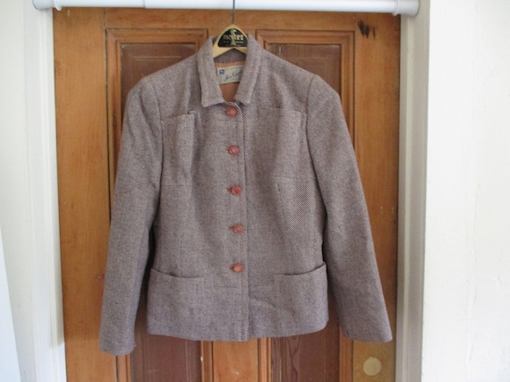 Vintage 40s Tweed Wool Suit, Geometric Jacket, Si… - image 2