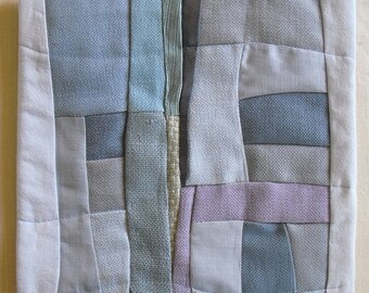 Abstract Fiber Art Quilt, Blue Green Purple Fabric Collage