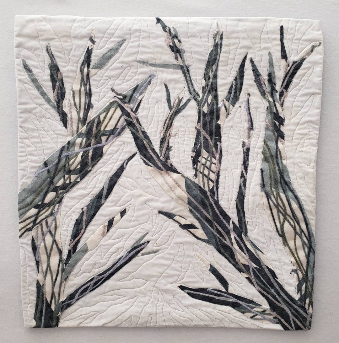 Fabric Art Wall Hanging,nature Wall Hanging,bk,wh,grey Branches Muted