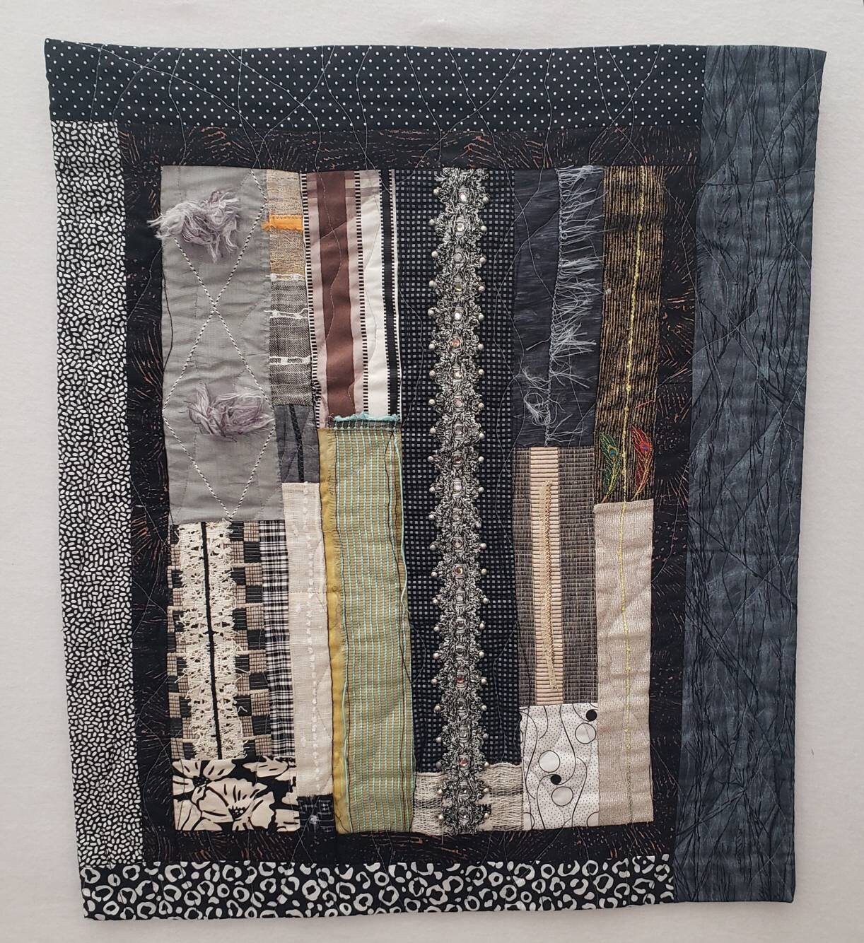 Abstract Fabric Collage Art Quilt, NY Nightlife Inspired, 26x22