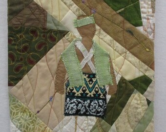 Ethnic Art Quilt, Woman with Rebozo, Mexican Wall Hanging