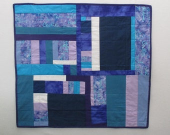 Contemporary Modern Quilt style lap quilt,baby quilt,cotton,purple,turquoise blue,light purple,white,baby blanket,reversible, handmade