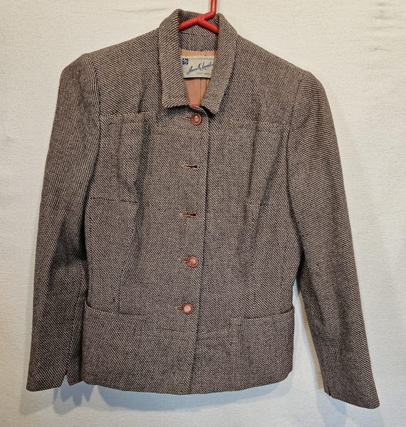 Vintage 40s Tweed Wool Suit, Geometric Jacket, Si… - image 1