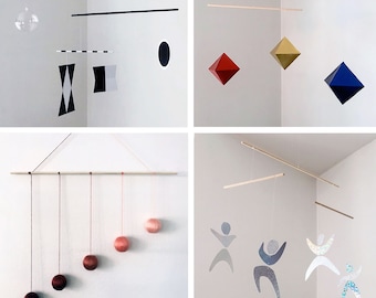 Set of 4 Montessori Mobiles - Munari Mobile, Octahedron Mobile, Gobbi Mobile, Dancers Mobile