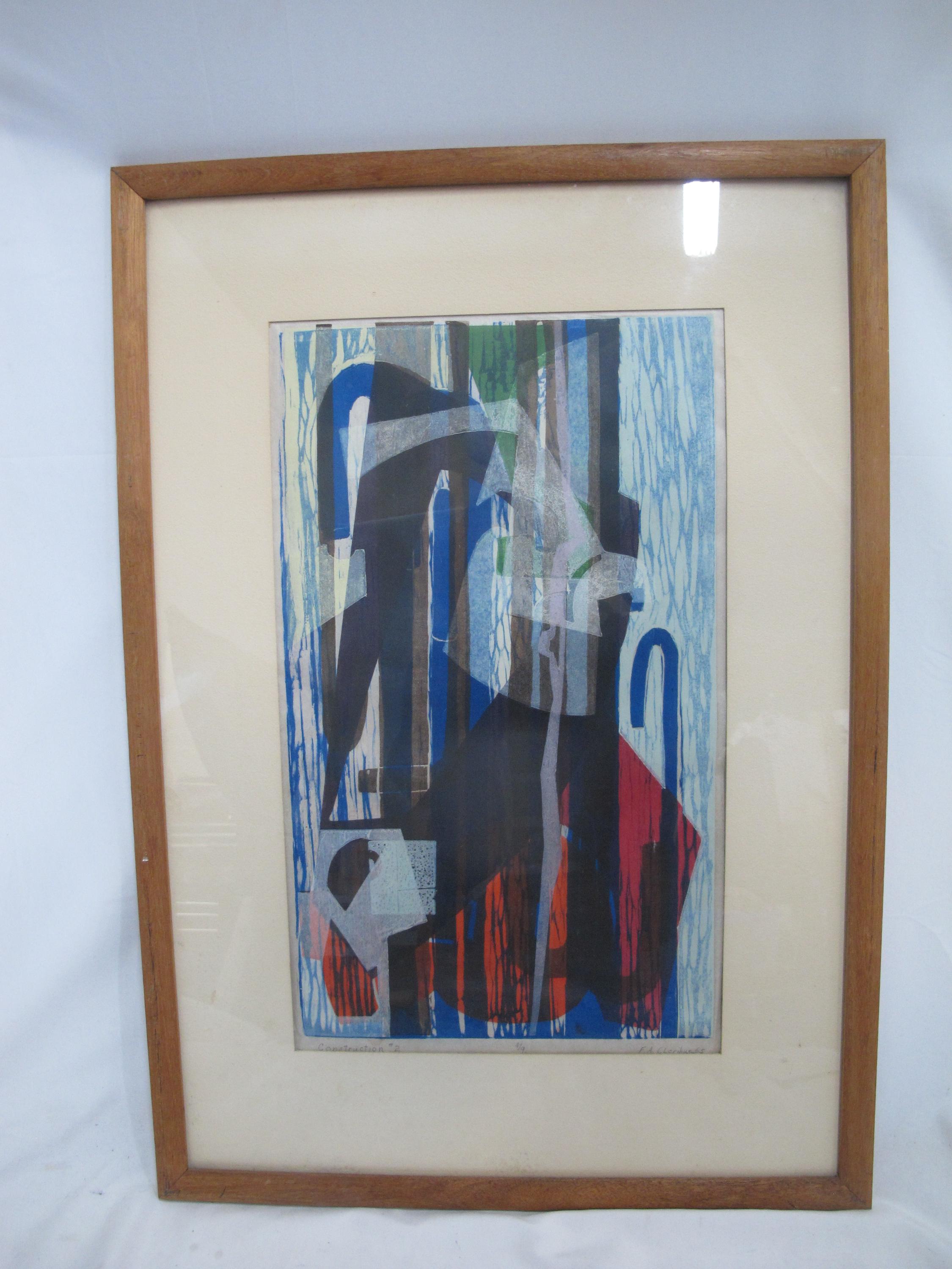 FA Clerihue Signed Limited Abstract MCM Art Serigraph Print CONSTRUCTION #2
