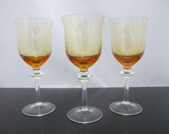 DENBY Poland Aurora Amber Crystal 7" Wine Glass Set of 3