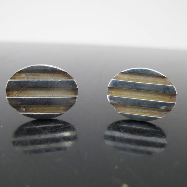 TIFFANY Sterling Silver Oval ATLAS Groove Stripe Art Deco Style CUFFLINKS