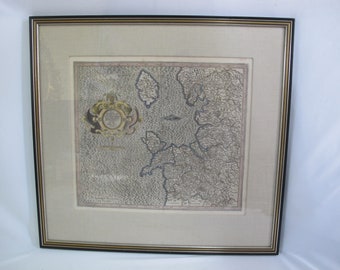 Antique c1619 WEST Coast of ENGLAND Framed Hand Colored Copper Engraving MAP