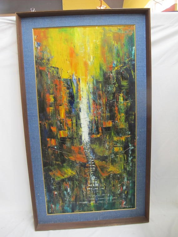 S TOKUYOSHI Signed Framed Mid Century Modern ABSTRACT Oil