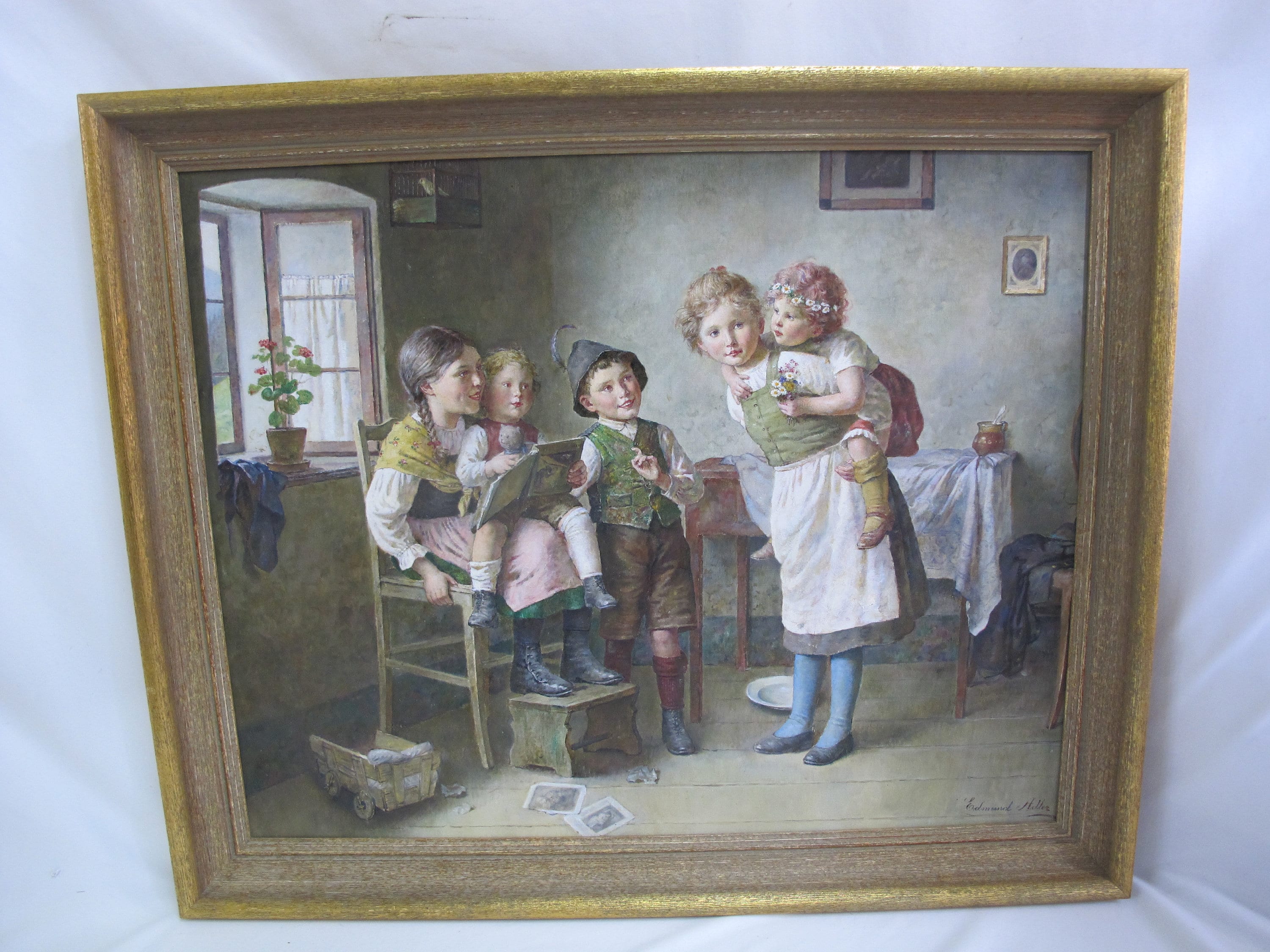 エドマンド・アドラー サイン入り 額入り オリジナル油絵 子供用