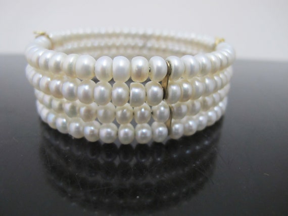 Fresh Water PEARL 4 Strand Bracelet with DIAMOND … - image 2