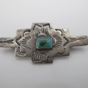 NAVAJO SW Native American TURQUOISE Arrow Engraved Sterling Silver Brooch Pin
