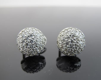 Pave DIAMOND Cluster 14k White Gold DOME French Back Post Earrings