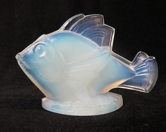 SABINO France FISH Poisson Chabot Opalescent Blue Art Glass Figurine Sculpture