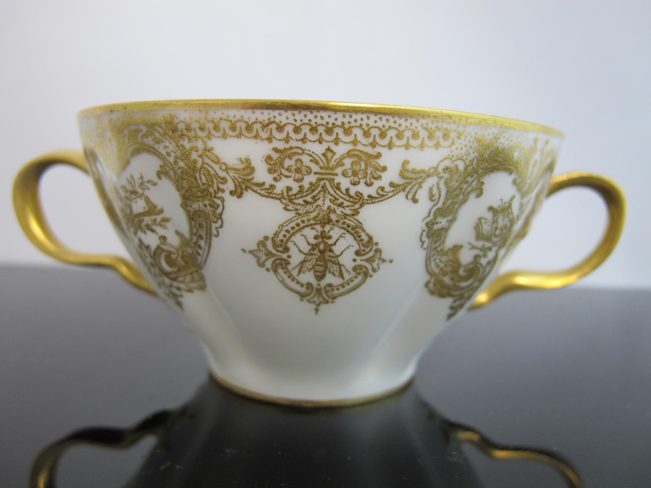 HAVILAND Limoges Rococo Style INSECT Floral Scroll Porcelain Soup Cup ...