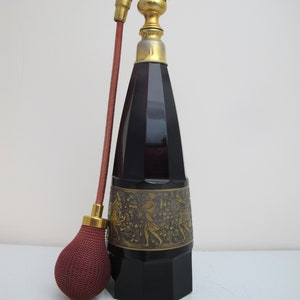 MOSER Karlsbad Amethyst Glass ART NOUVEAU Warriors Atomizer Perfume Bottle