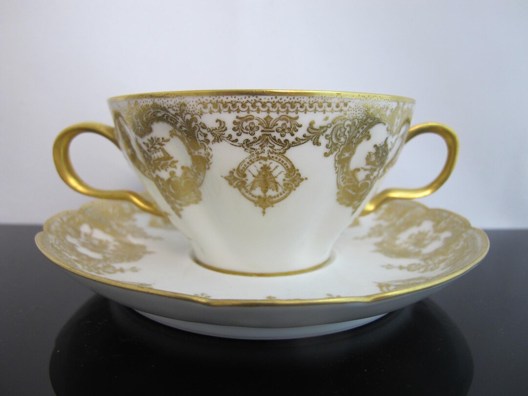 HAVILAND Limoges Rococo Style INSECT Floral Scroll Porcelain Soup Cup ...
