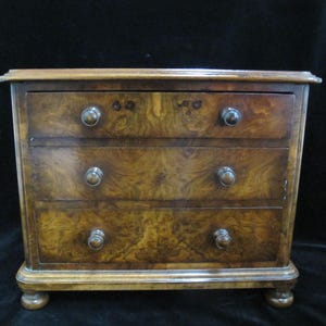 Antique MINIATURE Wood DRESSER Jewelry Box Secretary CHEST of Drawers