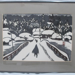 斎藤清 サイン入り 額入り 会津木版画「冬の橋」 - Etsy 日本