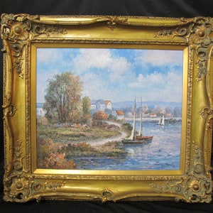 ヴェズレー　萩野　 フランス神聖の村　1983 風景画 油彩画 金色フレーム ヴェズレー 萩野 フランス神聖の村 1983 風景画 油彩画 金色フレーム