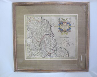 Antique c1619 WEST Coast of ENGLAND Framed Hand Colored Copper Engraving MAP