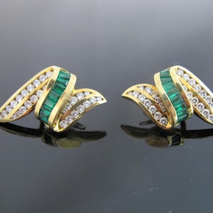 Charles KRYPELL Emerald & Diamond 18k Gold ART DECO Ribbon Clip-On Earrings