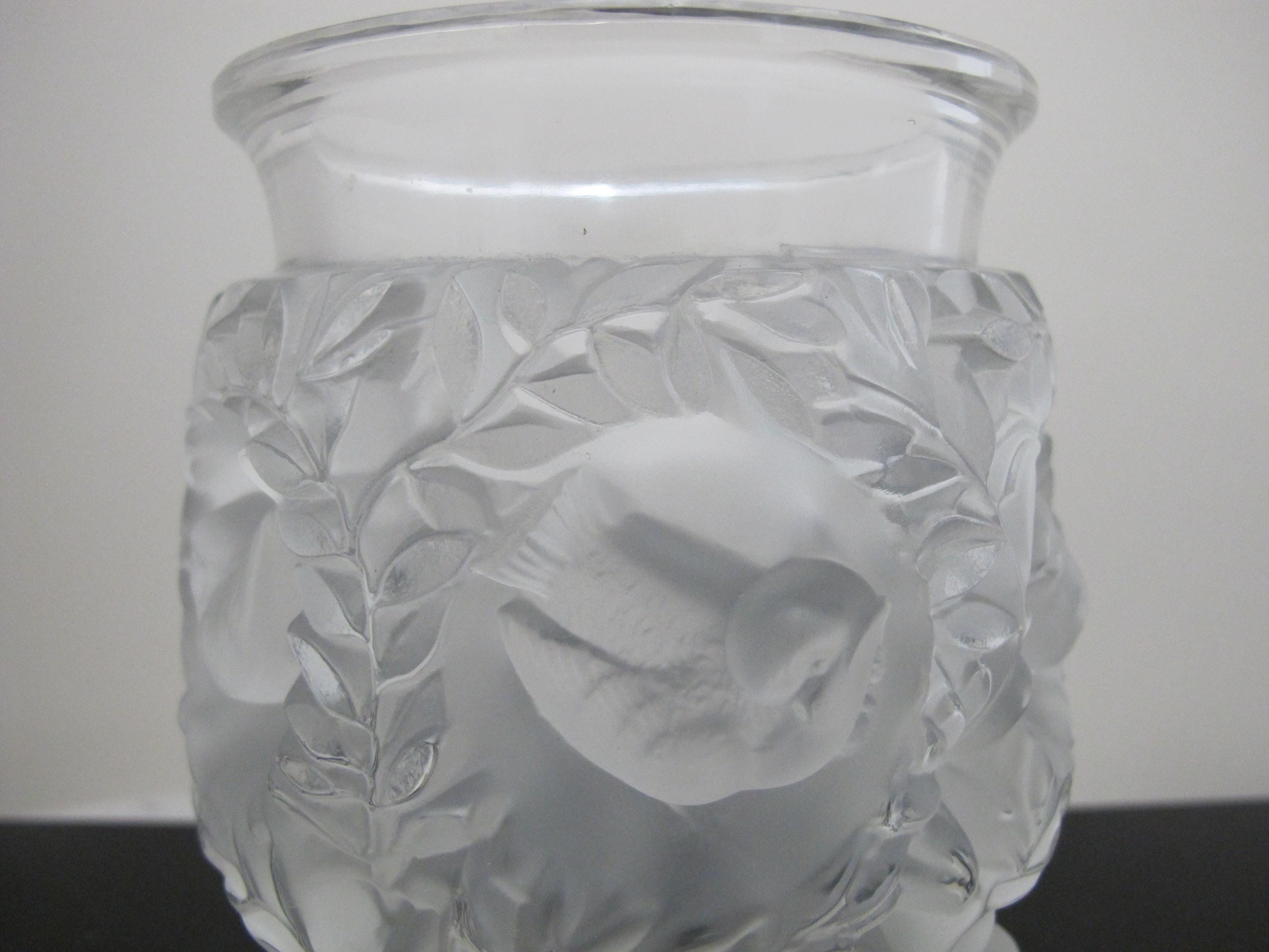 LALIQUE France Frosted Crystal BAGATELLE Sparrow Bird Leaves Art 6