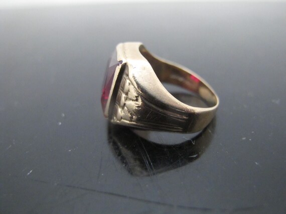 Emerald Cut Red Lab Created RUBY & 10k Yellow Gol… - image 6