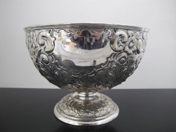Antique ENGLISH Silver Plate Ornate REPOUSSE Flower & Scroll