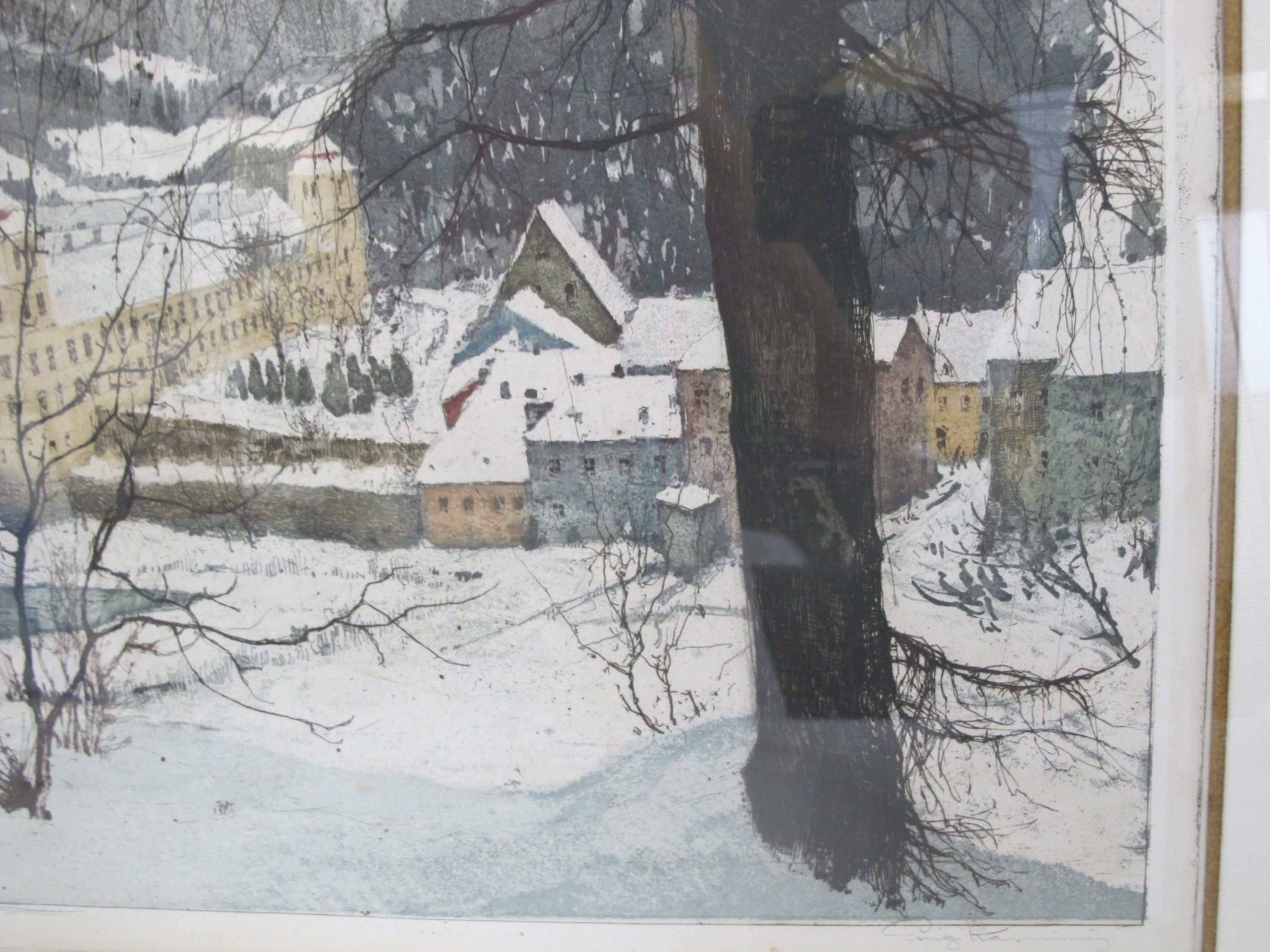 Signed Luigi KASIMIR Signed Framed Lilienfeld MONASTERY in SNOW