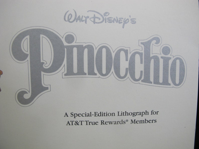 Pinocchio Lettering Walt DISNEY AT&T Special Edition Cal Arts PINOCCHIO Serigraph Animation ...