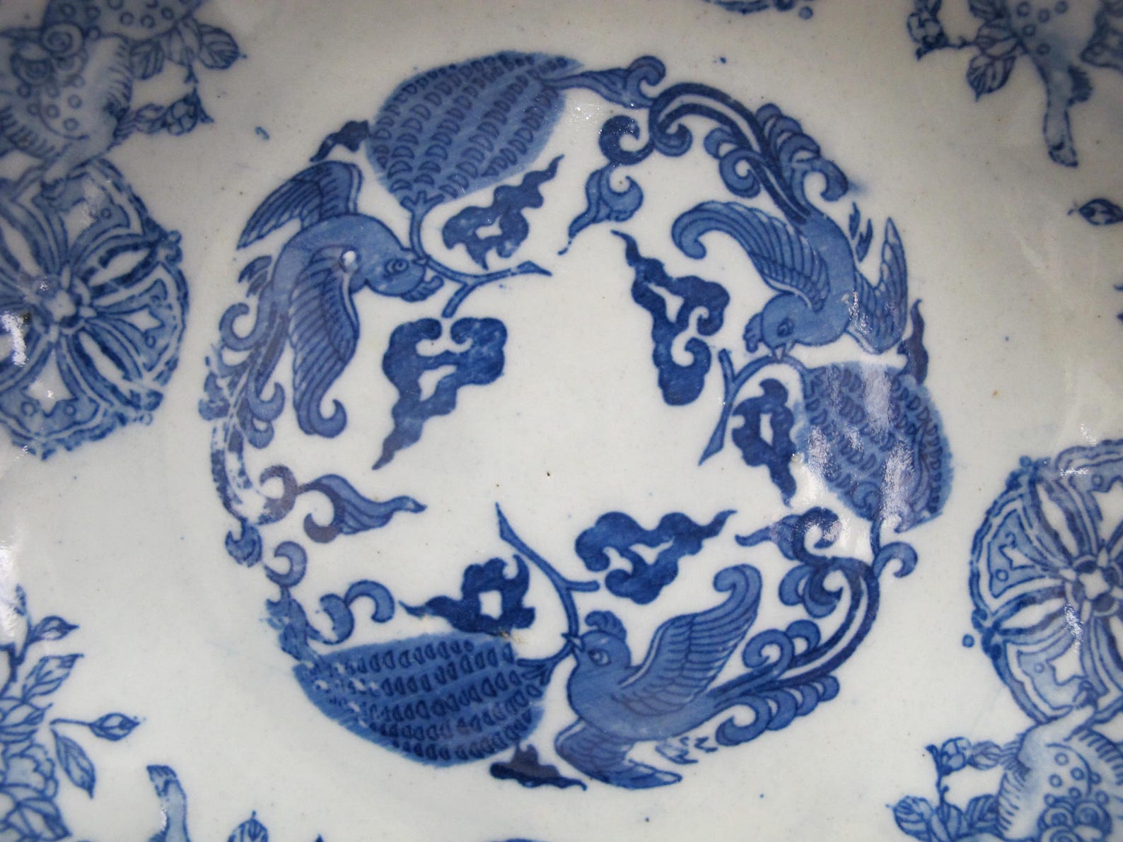 Vintage JAPANESE Blue Porcelain BIRD Flower KIRIN Design 9" Serving ...