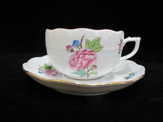 HEREND ETON 724 Hand Painted Flower Porcelain Large Tea Cup
