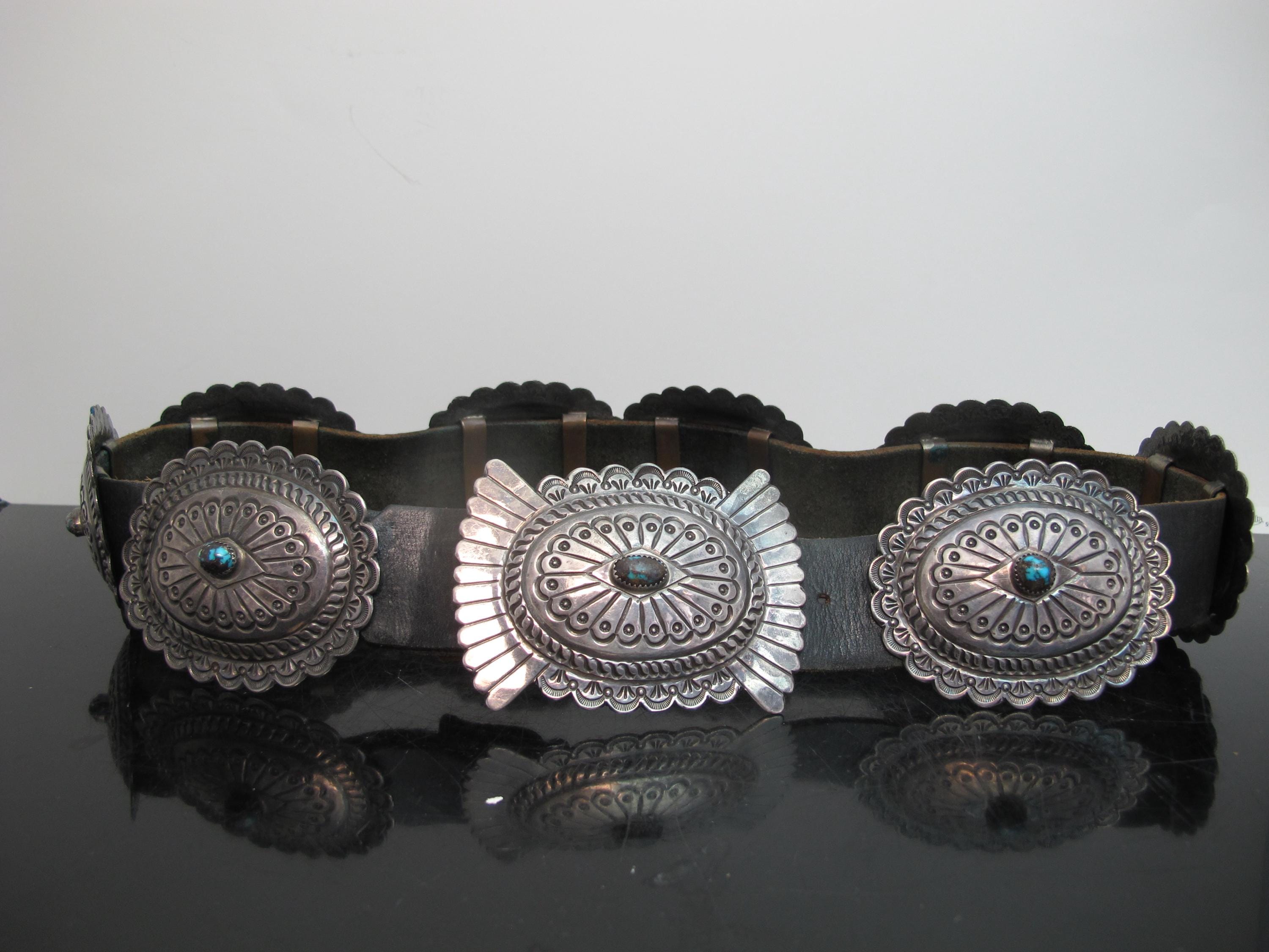 Vintage leather sterling turquoise concho belt - Etsy 日本