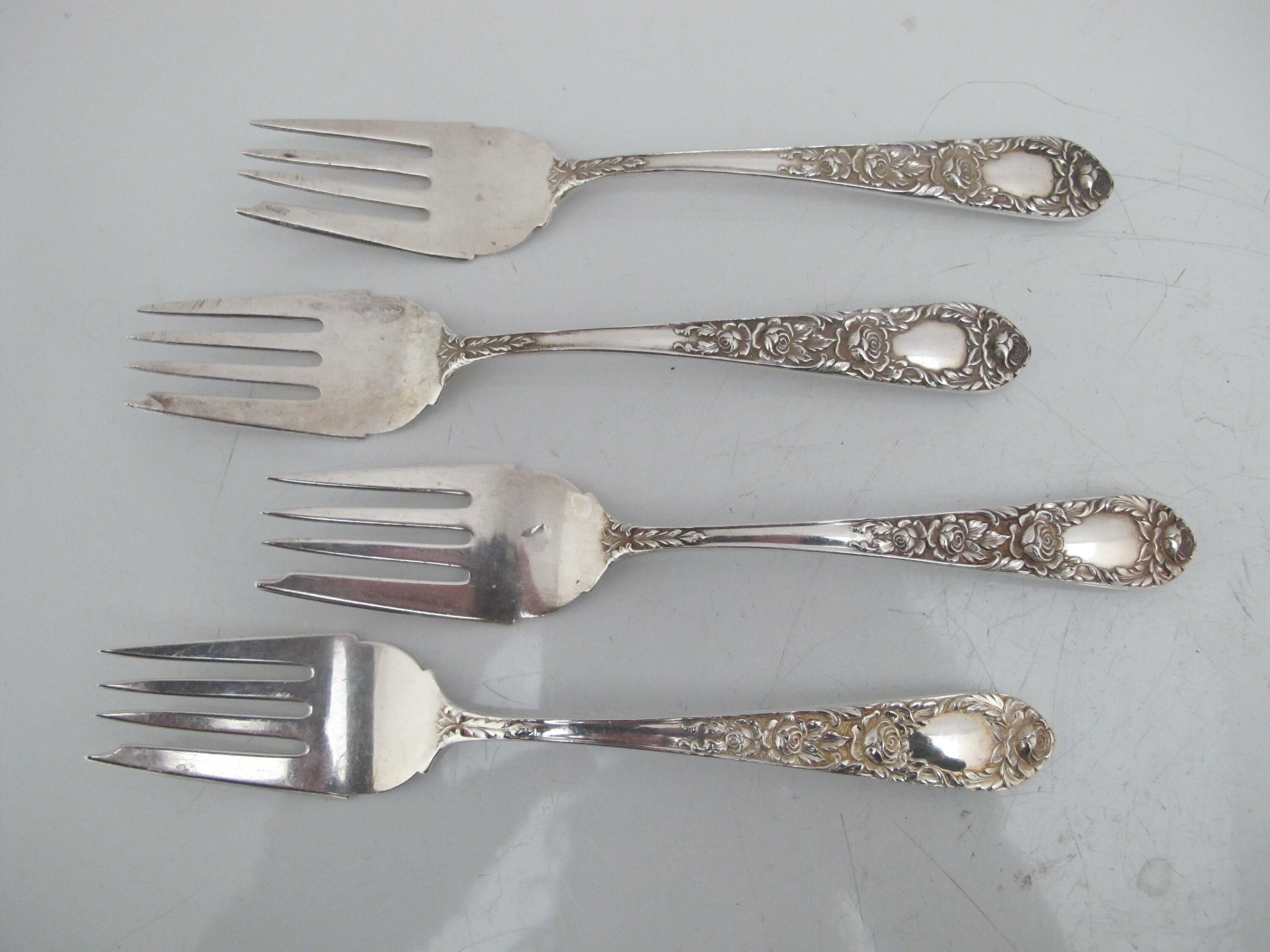 S KIRK & SON Sterling Silver ROSE Repousse Flower 6 1/4 Salad Fork