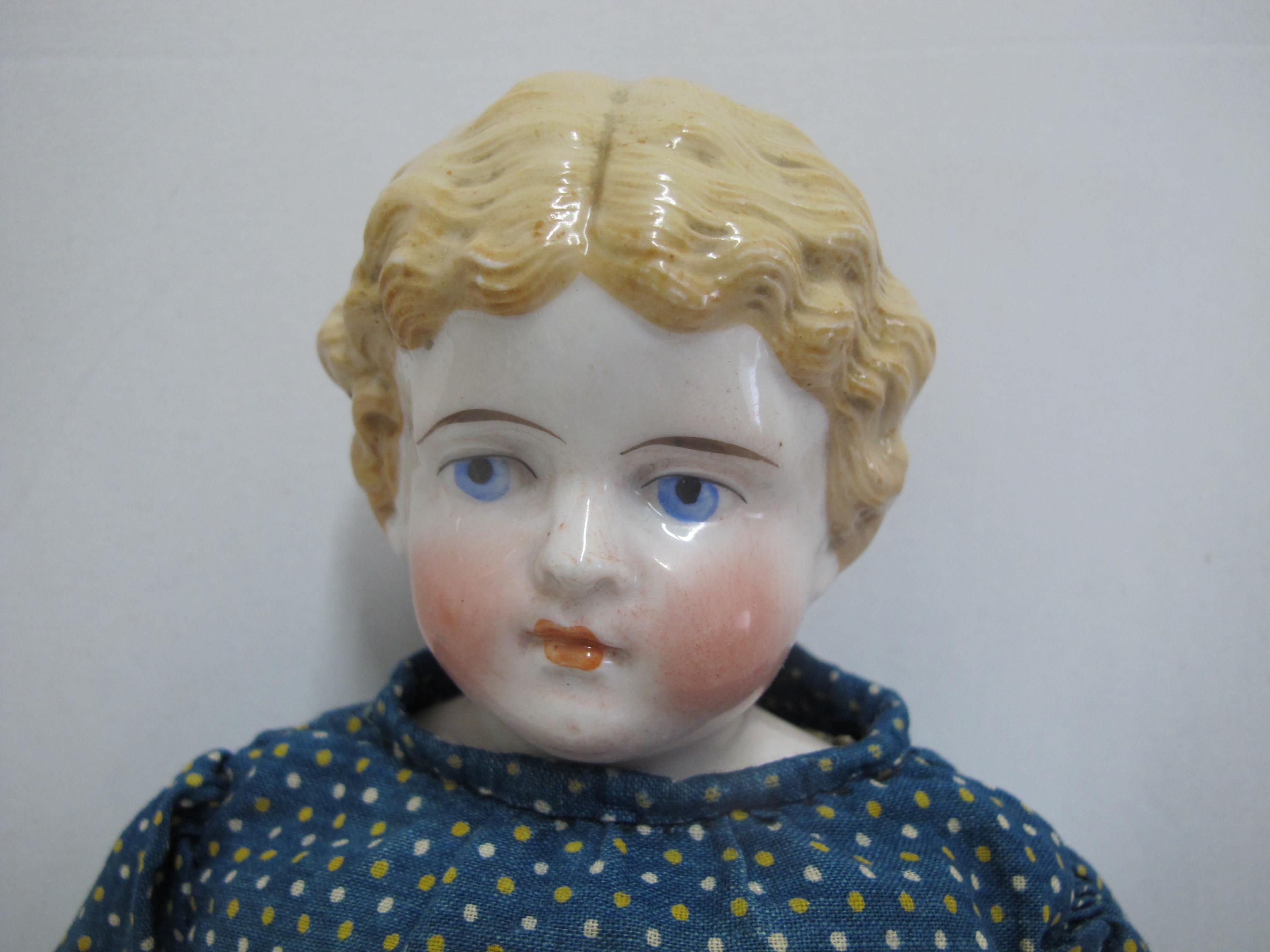 Antique GERMAN Colonial China Head Leather & Bisque BLONDE Hair