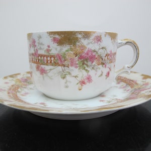 HAVILAND Limoges Pink Yellow Flower Gold Trim Coffee TEA Cup & Saucer