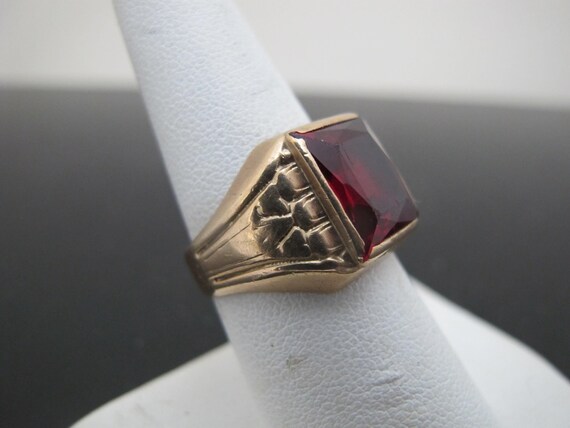 Emerald Cut Red Lab Created RUBY & 10k Yellow Gol… - image 2