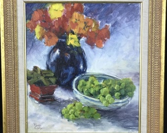 Oregon Contemporary Artist Thomas COGLEY Grapes Flowers STILL LIFE Oil Painting