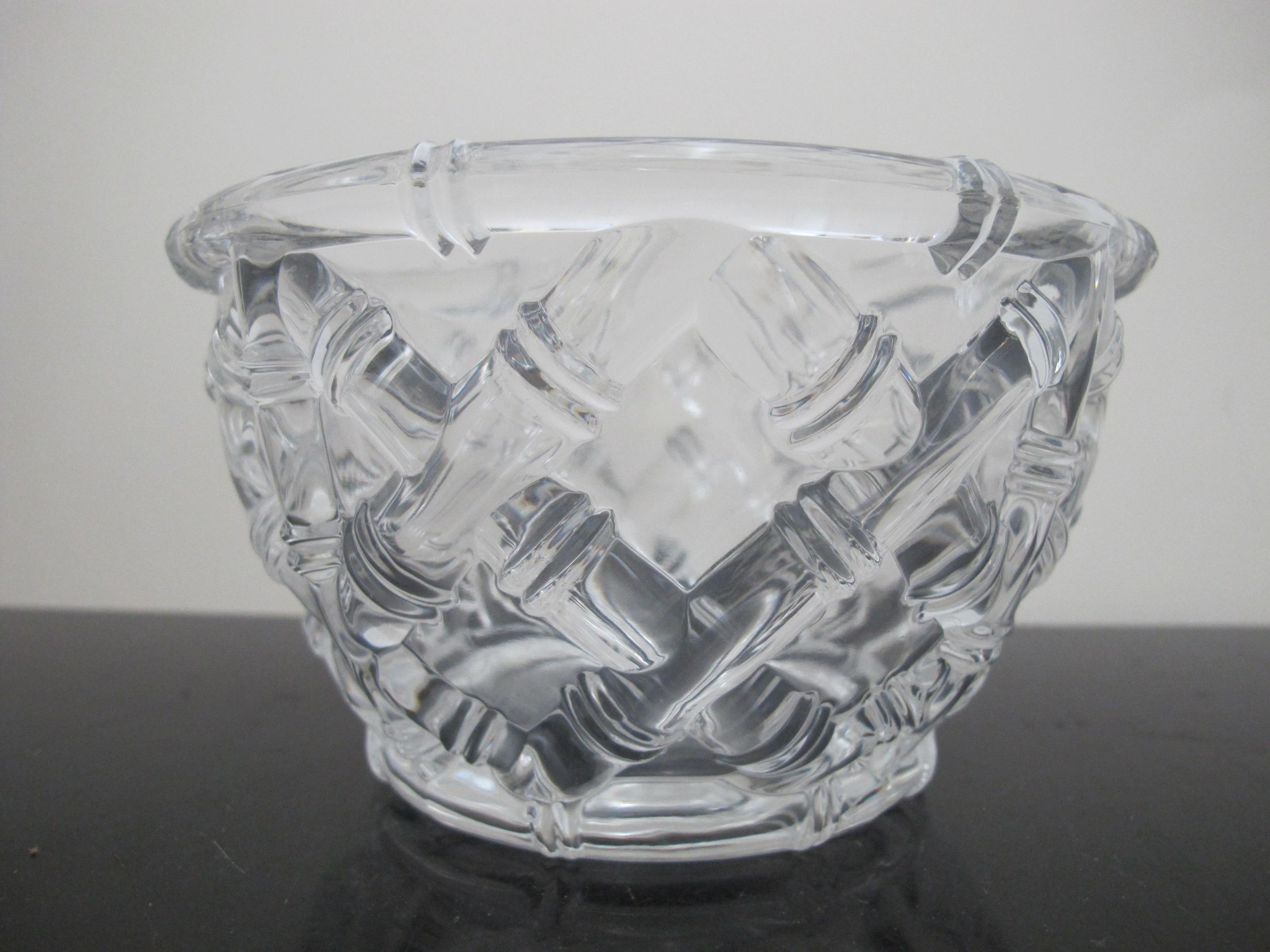 TIFFANY & Co. Crystal Glass Cross BAMBOO Lattice Basket 6 1