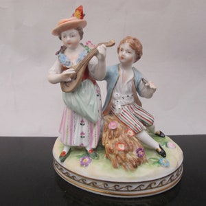 DRESDEN Young Couple with MANDOLIN Miniature Porcelain Figurine