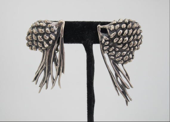 CLIFTON NICHOLSON Sterling Silver MODERNIST Clip-On Pine Cone Earrings
