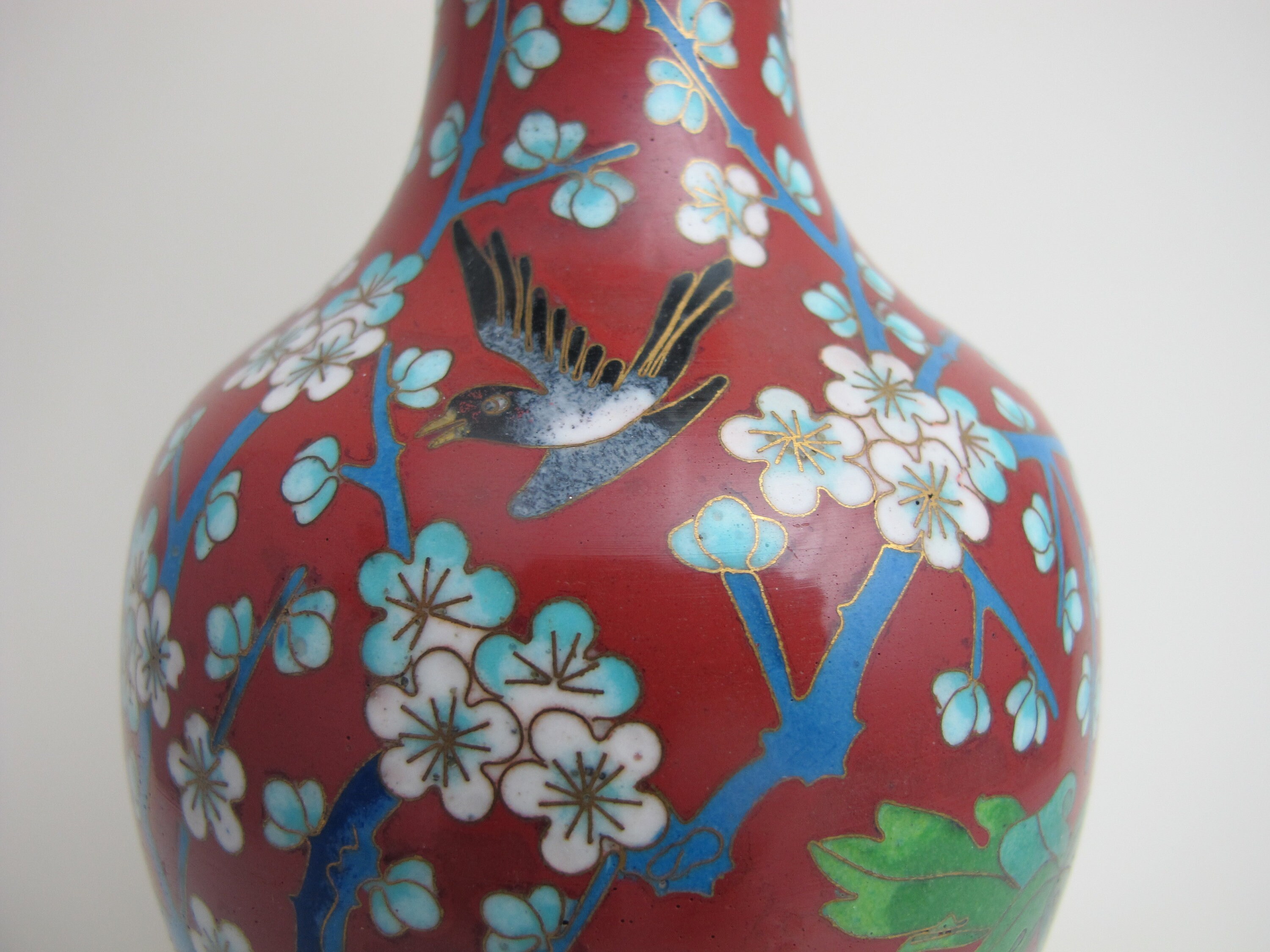 ヴィンテージ 中国製 赤金鳥牡丹菊花七宝焼き 9インチ花瓶 - Etsy 日本
