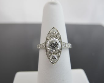 ART DECO Old European Cut Diamond Platinum NAVETTE Ring