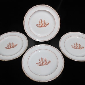 Juego de 4 platos para cena SPODE Copeland England Red TRADE WINDS Ship Grand Turk de 10 1/4"