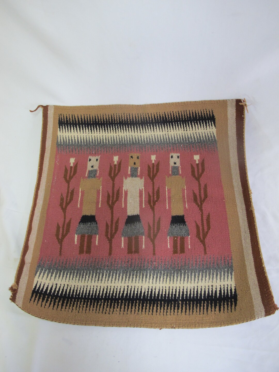 Vintage NAVAJO Native YEI Corn Maiden Wool TAPESTRY Rug 22" X 23" - Etsy
