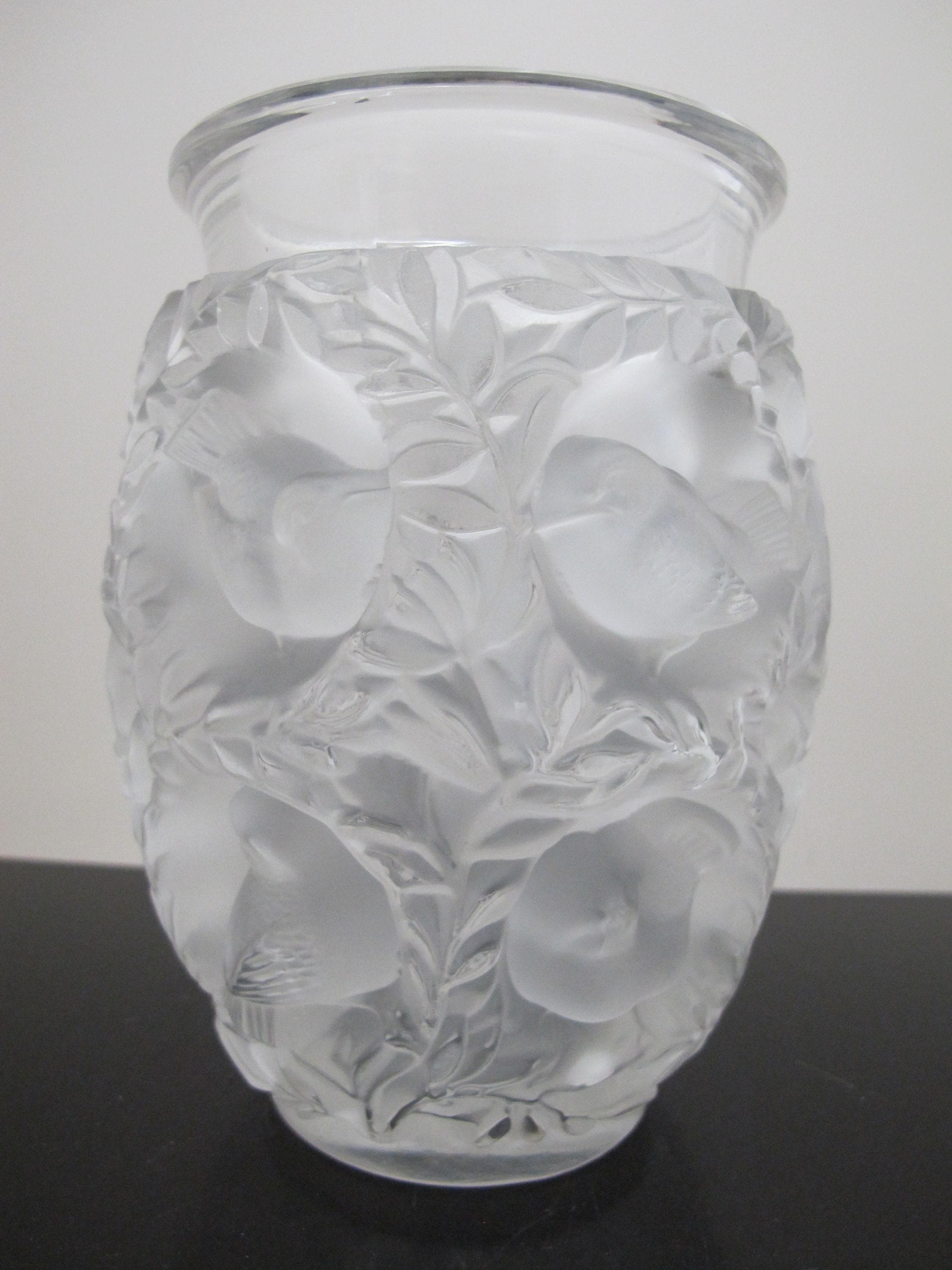 Lalique バガテル　葉と鳥の彫刻 花瓶 LALIQUE France Frosted Crystal BAGATELLE Sparrow Bird Leaves Art 6